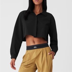 ALO Yoga Black Cropped cropped take me out button up Shirt